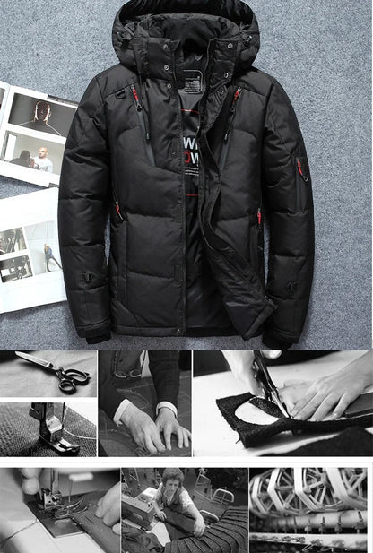 -20 Degree Winter Down Coat Men White Duck Down Parkas Jacket Mens Thick Warm Snow Parka Jacket Overcoat Windbreaker Warm Parkas