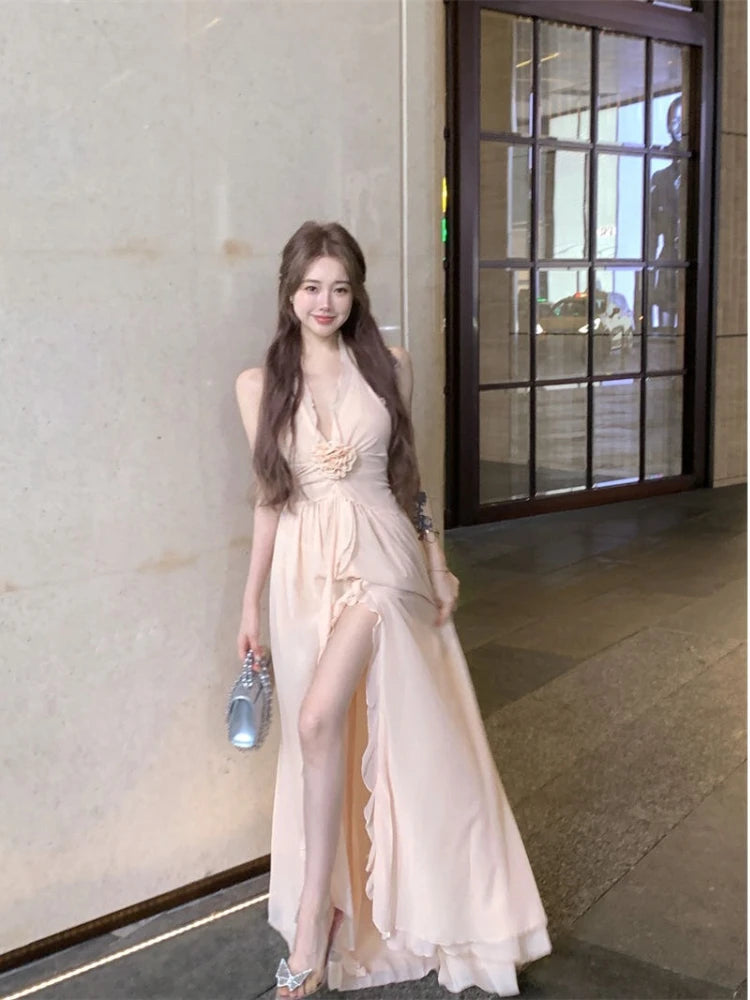 Summer Vacation Dress Woman French Elegant Irregular Floral Suspender Dress Beach Stylem Korean Fashion Midi Dress Chic