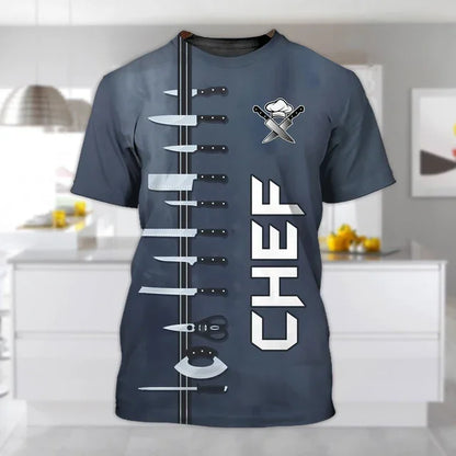 Summer Tide Fashion Chef's Knife Picture Men T-Shirts  Casual 3D Print Tees Hip Hop Personality Round Neck Short Sleeve Tops