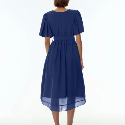 Women Summer Thin Dress Daily Casual Fashion Wrinkles V-Neck Waist Cinching A-Line Zipper Dress Lightweight Comfy Vacation Dress