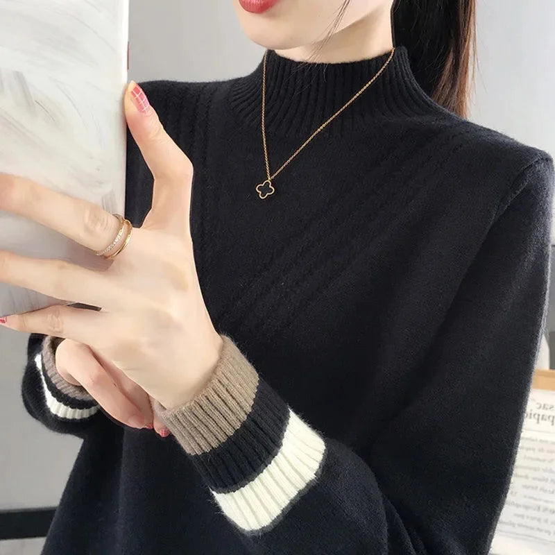 Loose Women's Half-High Collar Knitwear Sweater Inner Wear Base Shirt Autumn Winter New Style Outerwear Top Female Fashion