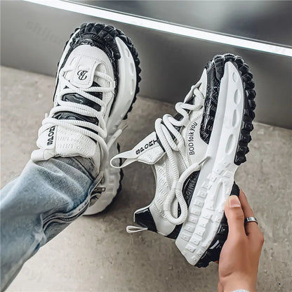 New Thick Soled Height Increasing Men's Casual Shoes 2025 Spring Color Blocked Comfortable Fashion Trend Low Cut Chunky sneakers