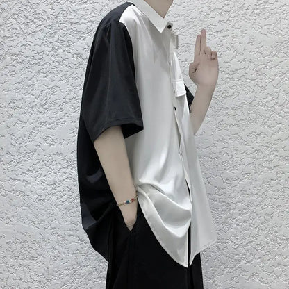 Summer Men Loose Short Sleeve Shirt Trendy High Street Stylish Top