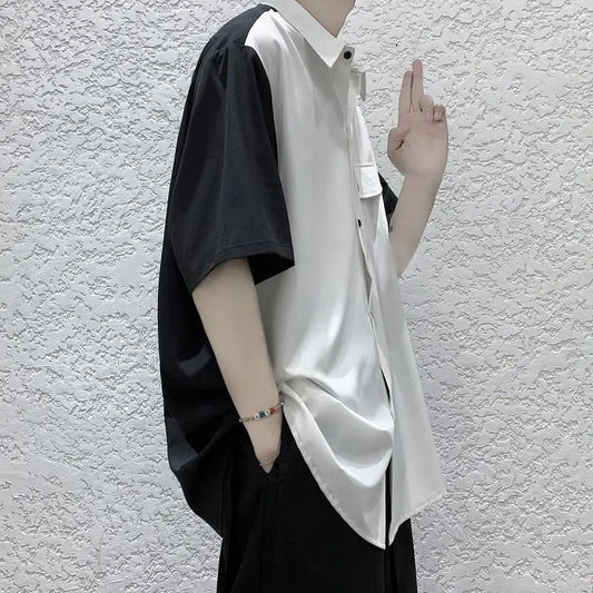 Summer Men Loose Short Sleeve Shirt Trendy High Street Stylish Top