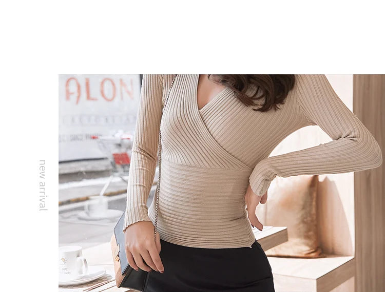 Short Basic Sweaters Women 2025 Sexy Deep V Neck Sweater Women's Pullover Slim Bottoming Sweaters Female Elastic Cotton Tops