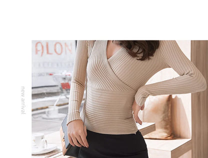 Short Basic Sweaters Women 2025 Sexy Deep V Neck Sweater Women's Pullover Slim Bottoming Sweaters Female Elastic Cotton Tops