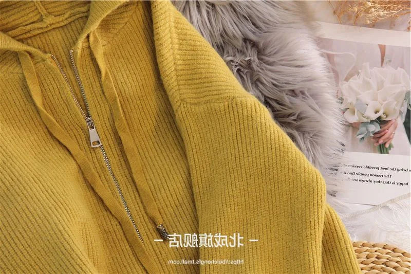Women Cardigan Sweater Coat Hooded Fashion Solid color Sweater Female  zipper Knitted Spring Autumn Oversize Sweater Overcoat