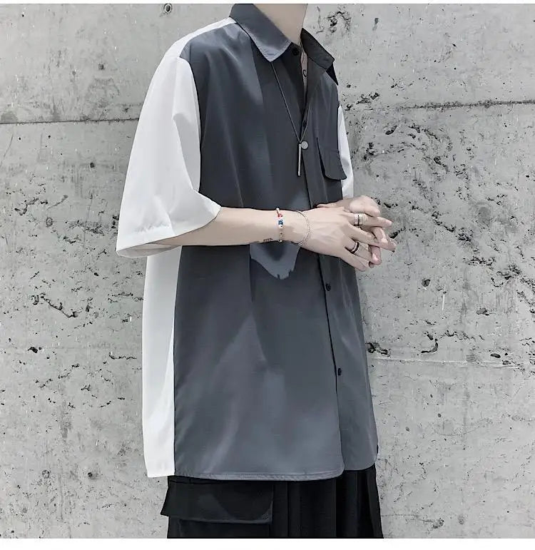Summer Men Loose Short Sleeve Shirt Trendy High Street Stylish Top