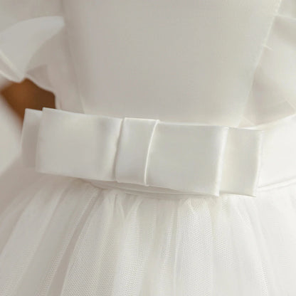 Elegant Party Dresses For Flower Girls Flying Sleeves Bow Puffy Princess Dress For Children Birthday Wedding Baptism Prom Gown