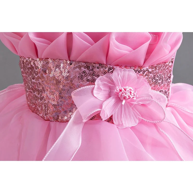 Girls Party Dress with Train, Puffy Cake Dress for Birthday & Flower Girl, Elegant Princess Gown for Host & Special Events