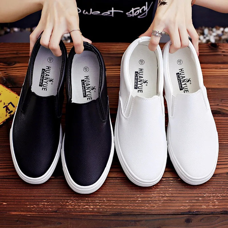 New Shoes for Men Leather Casual Shoes Spring Fashion Concise Flat Shoes 2 Colors Slip-on Loafers