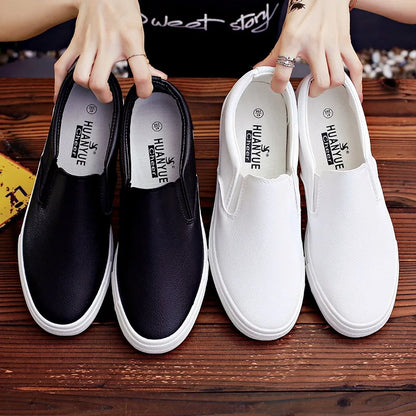 New Shoes for Men Leather Casual Shoes Spring Fashion Concise Flat Shoes 2 Colors Slip-on Loafers