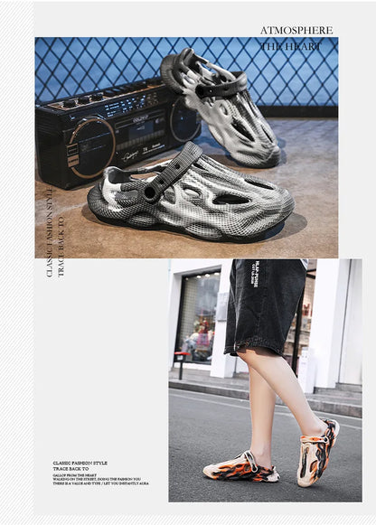 Men's Slippers New 2025 Platform Sandals for Men Anti-slip Mens Shoes Man Wearing Outside Summer Hollow Breathable Flat Pvc