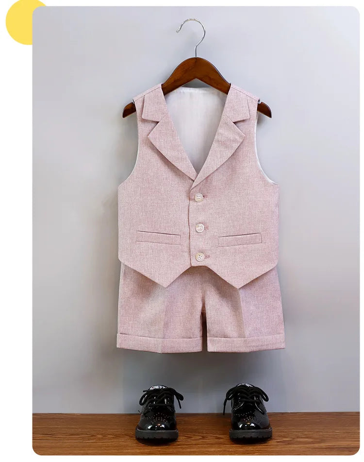 Boys Dressy Shorts Set Summer Elegant Vest Outfits for Kids School Performance Formal Wear Flower Boy Wedding Blazers Tuxedo