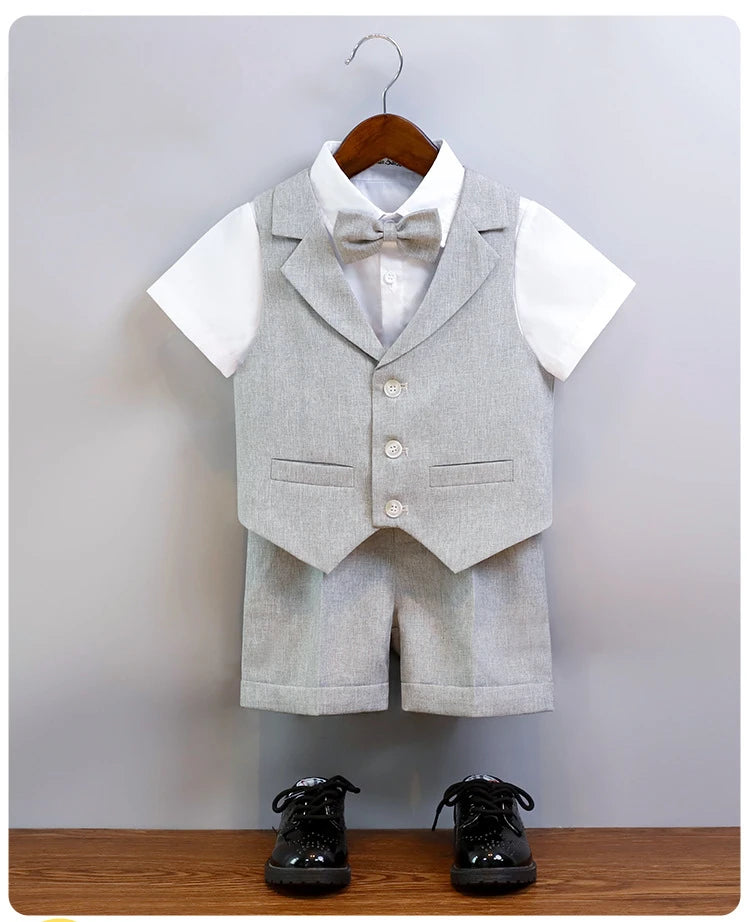 Boys Dressy Shorts Set Summer Elegant Vest Outfits for Kids School Performance Formal Wear Flower Boy Wedding Blazers Tuxedo