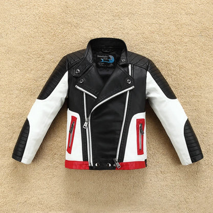 Handsome Cool Design Boys Leather Motor Jacket For Autumn Spring Kids Warm Coat Bomber  Baby Toddler Winter Clothes 2-12 years