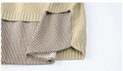 New Fake Two Piece Top Knit Sweater Women's Splice Shirt Collar Spring Autumn  Korean Loose Long Sleeve Sweater Female Pullover