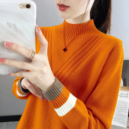 Loose Women's Half-High Collar Knitwear Sweater Inner Wear Base Shirt Autumn Winter New Style Outerwear Top Female Fashion