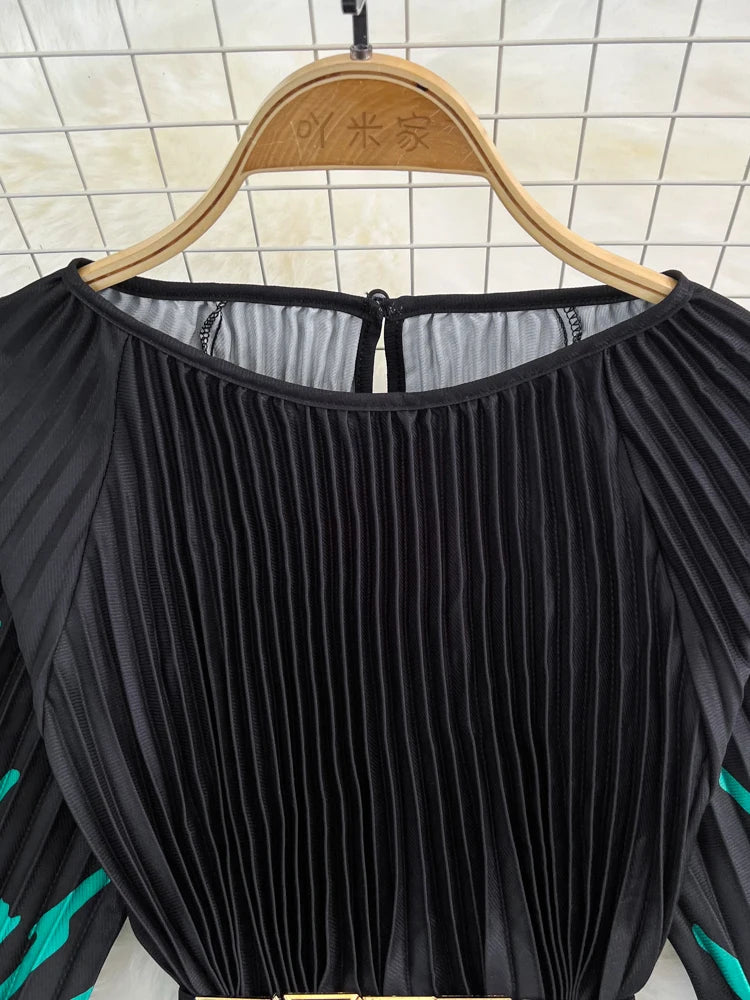 Women's Summer Dress Light Mature Style Retro Style Ruffled 5/4 Sleeves Round Neck Waist Shrinking Print A-line Dress D3971