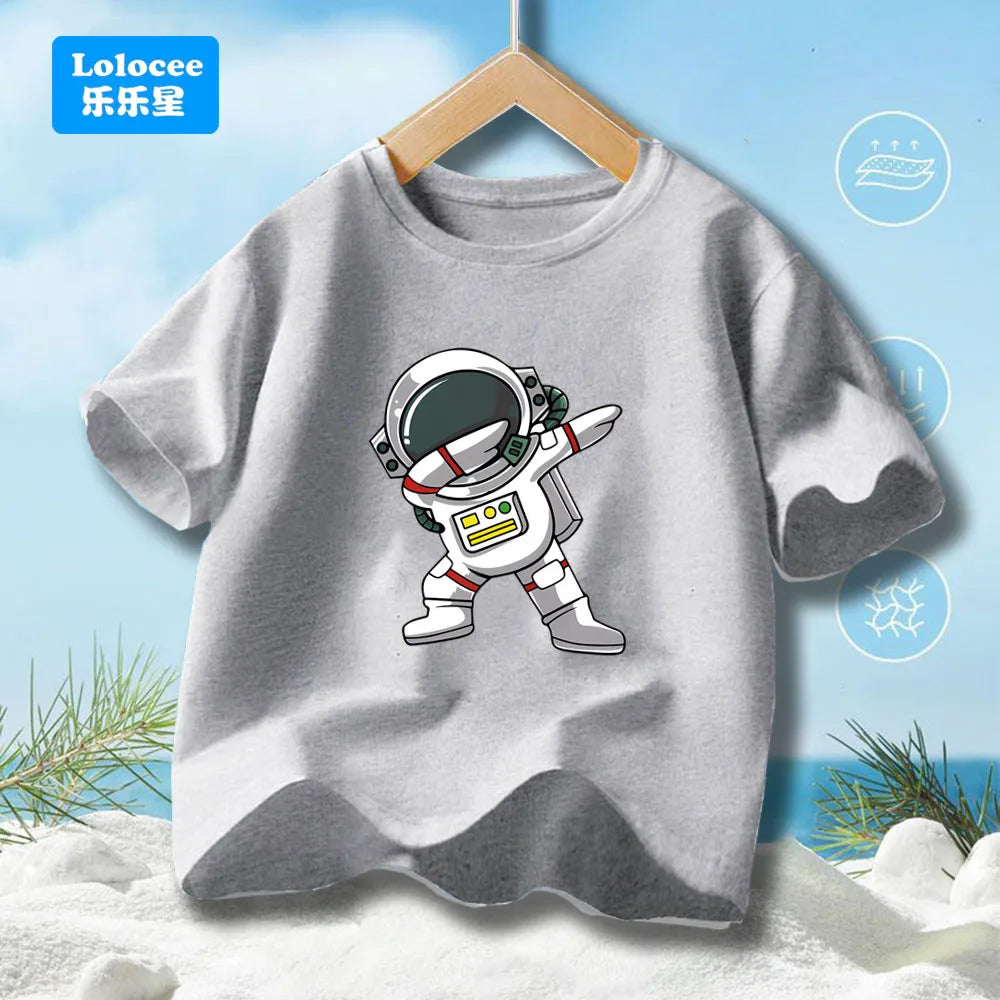 Boys' Summer T-Shirt Funny dabbing astronaut Print T Shirts For Teens Boy Casual Streetwear Tops Kids Summer Cotton Clothes YHY1