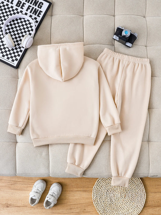 Boys Fashion Autumn and Winter Letters American Retro BROOKLYN All-match Printed Fleece Warm Sweater Hooded Pullover Casual Khak