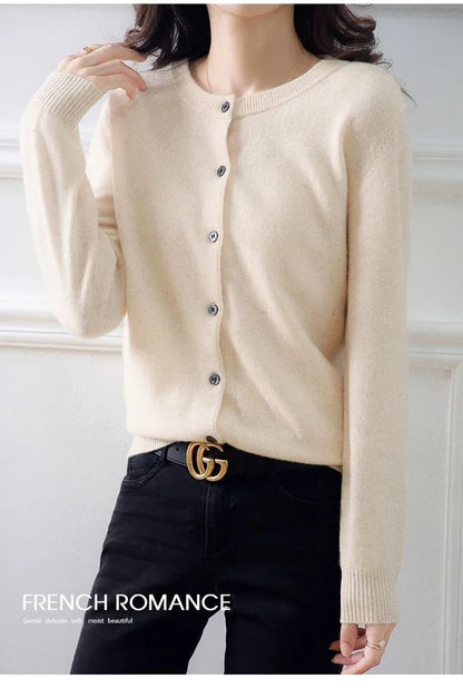 Women Autumn Winter Single-Breasted O-Collar Cardigan Vintage Long Sleeve Knitting Sweaters Casual Loose Versatile Streetwear