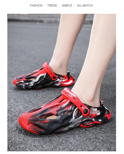 Men's Slippers New 2025 Platform Sandals for Men Anti-slip Mens Shoes Man Wearing Outside Summer Hollow Breathable Flat Pvc