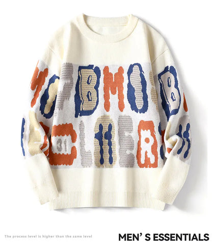 New Graffiti Printed Winter Letter Warm Men's Knitted Sweater Fashion Hoodies Loose Warm Street Autumn Woolen Pullover