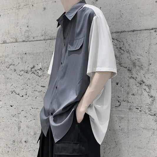 Summer Men Loose Short Sleeve Shirt Trendy High Street Stylish Top