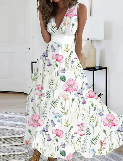 2025 Women's Summer Casual Dress Elegant Party Sleeveless Long Dress Robe Sexy Bohemian Print Dresses Vestidos Swing Sundress