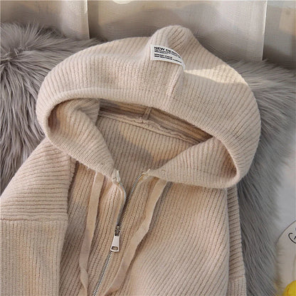 Women Cardigan Sweater Coat Hooded Fashion Solid color Sweater Female  zipper Knitted Spring Autumn Oversize Sweater Overcoat