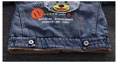 Boys Jacket Autumn and Winter New Children's Baby Plush Thickened Denim Coat  Children's Clothing Kids Winter Coats