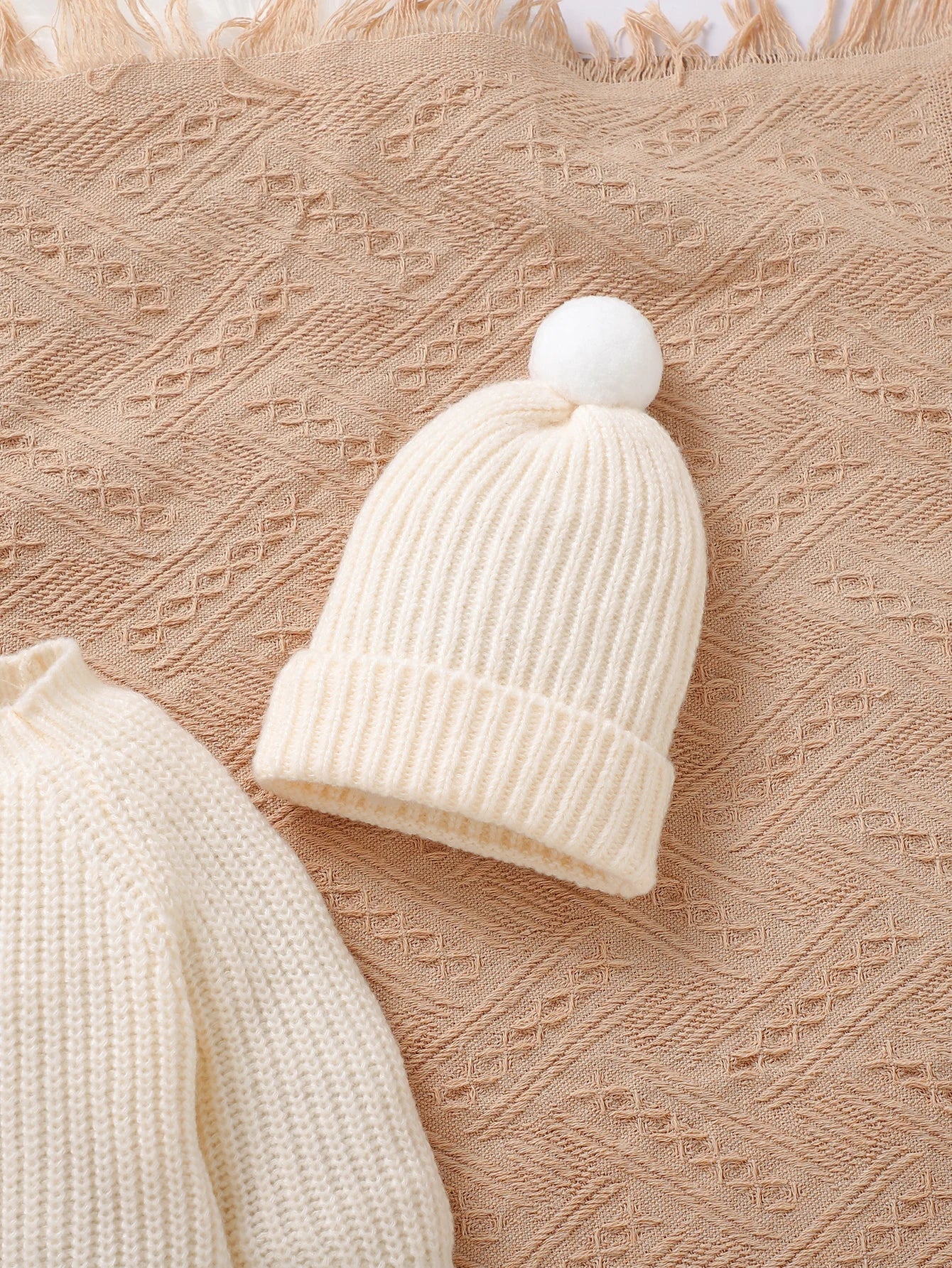 Winter Baby Clothes Beige Long Sleeve Knitted Rompers+Hats+Shoes 3pcs Outfits for Newborn Boys Girls Outwear Outfits Sets 0-9M