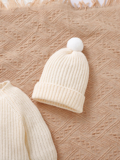 Winter Baby Clothes Beige Long Sleeve Knitted Rompers+Hats+Shoes 3pcs Outfits for Newborn Boys Girls Outwear Outfits Sets 0-9M