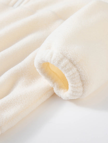 Girls Winter Casual Outfit Solid Color Fleece Thickened Hoodie Pants Clothes Set Half-Zip Children Sweater Sets