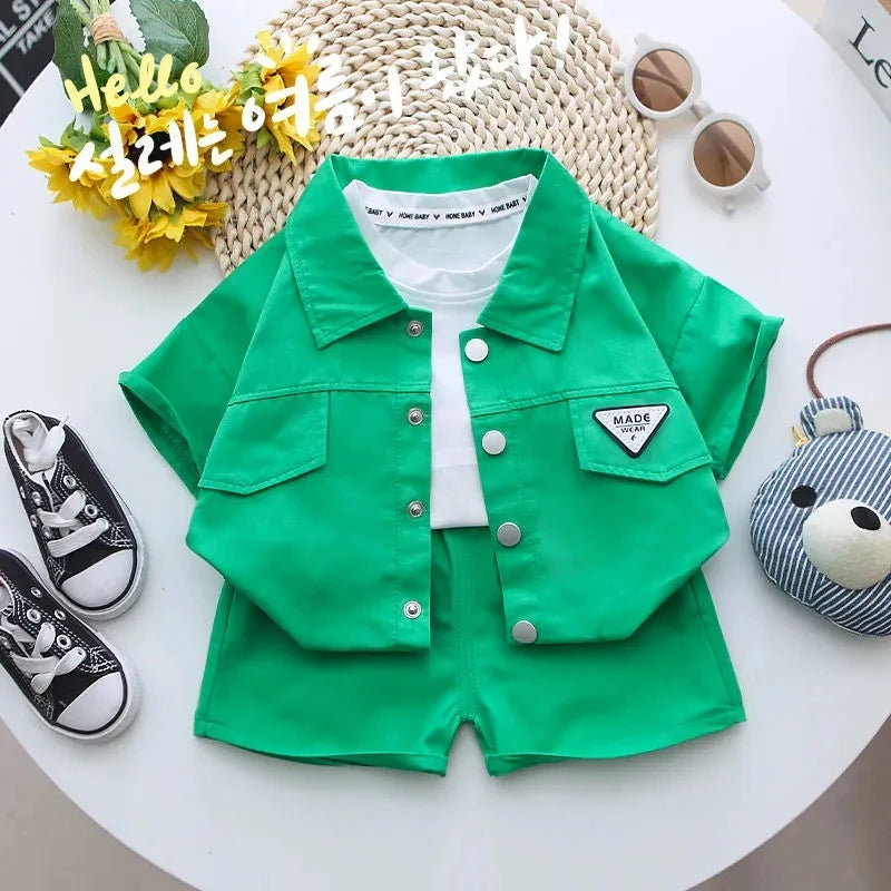 Summer Toddler Baby Boys Girls Short Sleeve Solid Jacket Clothes Set Solid Boys Girl Casual Shorts 2pcs Suit Cute Kids Outfits