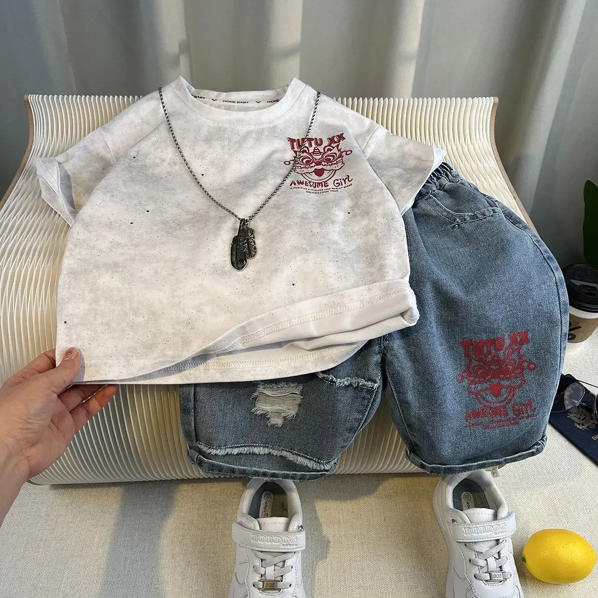 Boys Summer 2025 Boutique Design Outfits Baby Boys Short Sleeve Striped T-Shirt Jeans Shorts 2pcs Korean Clothes for Children