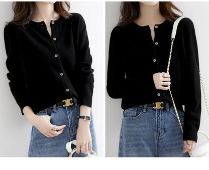 Women Autumn Winter Single-Breasted O-Collar Cardigan Vintage Long Sleeve Knitting Sweaters Casual Loose Versatile Streetwear