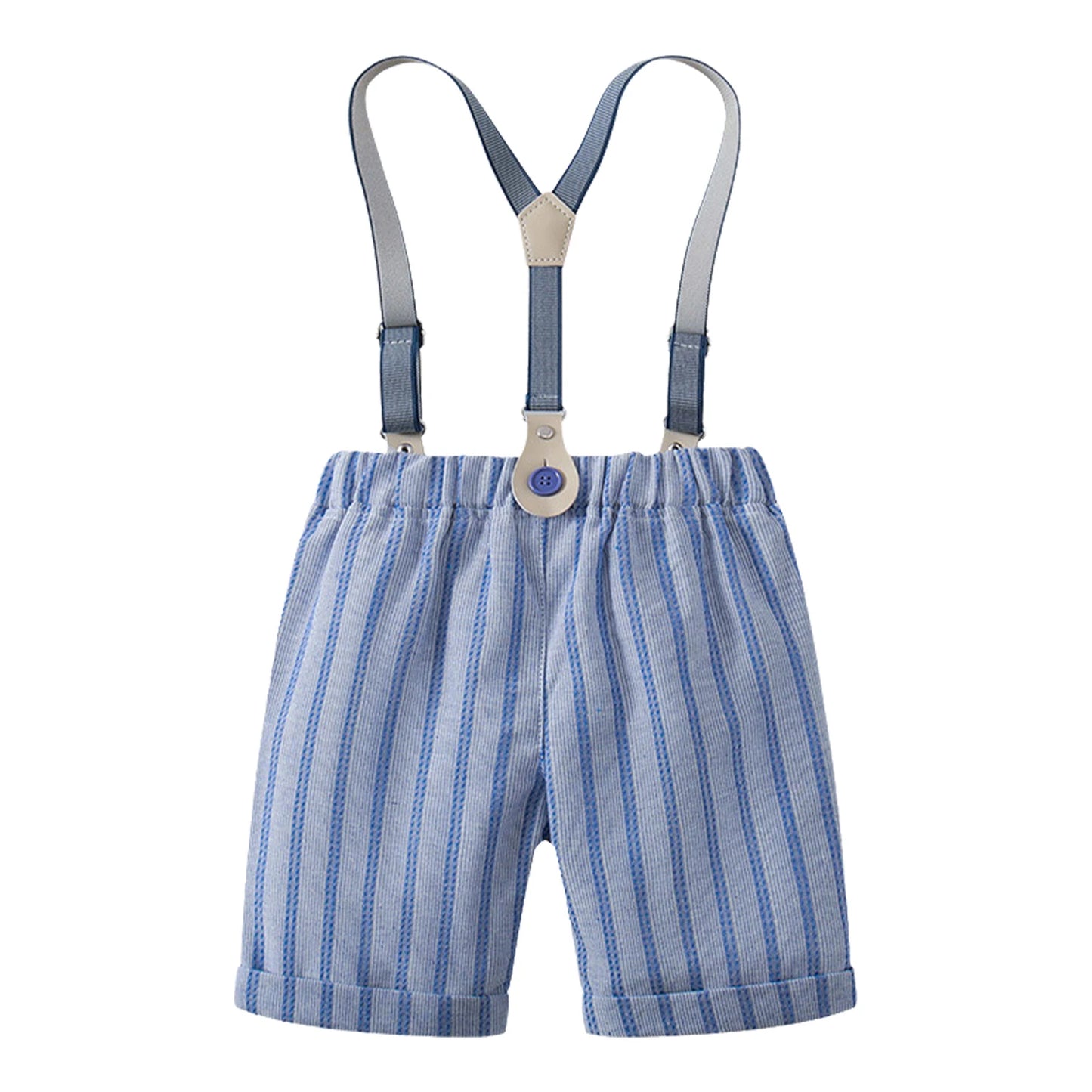 Baby Boys Summer Short Sleeve Lapel Bow Tie Romper with Suspender Shorts Beret Christening Birthday Wedding Party Gentlemen Suit
