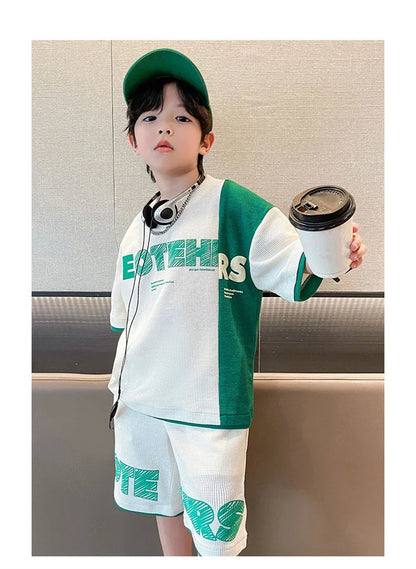 4 5 6 8 10 12 14 Years Summer Boys Clothing Sets New Fashion Letter Top + Shorts 2Pcs Kids Tracksuit Birthday Gifts Kids Clothes