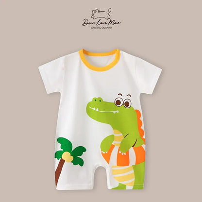 0-2 Years Baby Boys Summer Thin Cartoon Rompers Baby Girls Short Sleeve Bodysuit Newborn Infants Jumpsuit New Costume
