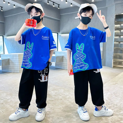 Boys Summer Clothing Set Children Short Sleeve Top + Mosquito-Repellent Pants Two Piece Set 2025 New