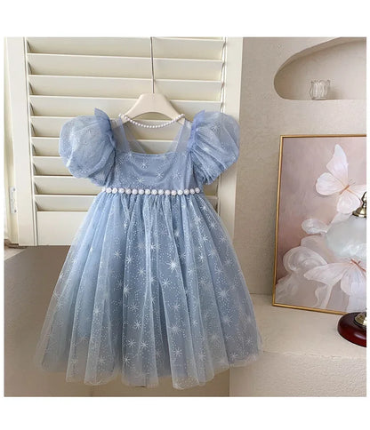 Girls Casual Dresses Summer Dress for Girls Children's Ethereal Puff-Sleeve Tulle Princess Dress Kids Clothes