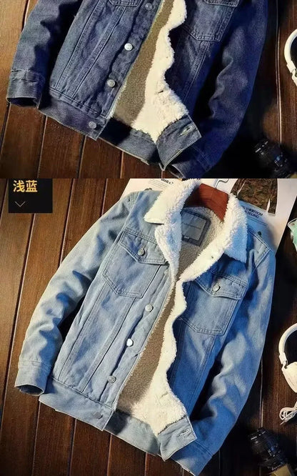 Men's Autumn Winter  Fashion Lamb Fleece Denim Jackets Trend Casual Comfort Thickened Warm High Quality Jeans Coats for Men