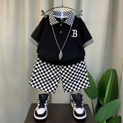 Boys Summer Polo Shirt Set New Children's Fashionable Short sleeved Boys and Babies Summer Clothing Two Piece Set Kids Outfits