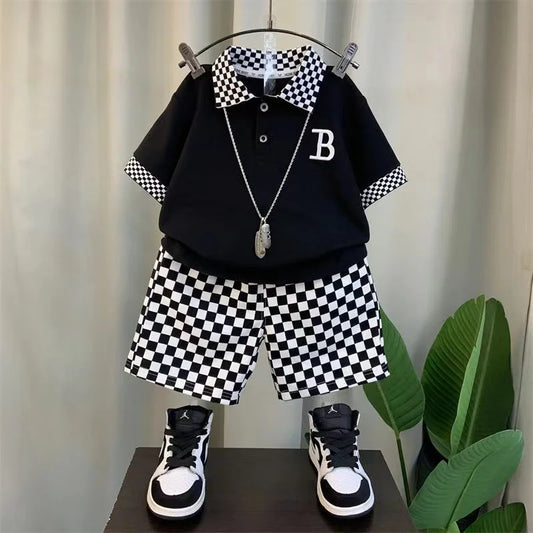 Boys Summer Polo Shirt Set New Children's Fashionable Short sleeved Boys and Babies Summer Clothing Two Piece Set Kids Outfits
