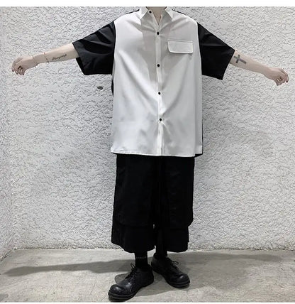 Summer Men Loose Short Sleeve Shirt Trendy High Street Stylish Top