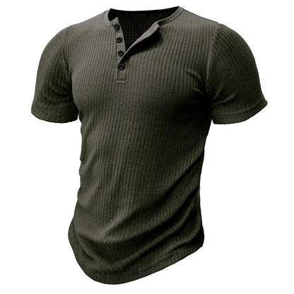 Summer Trend Men's Short Sleeve Casual T-Shirts Solid Henley Neck Button Up Pullover Tops Spring Turn Down Collar Basic Shirt