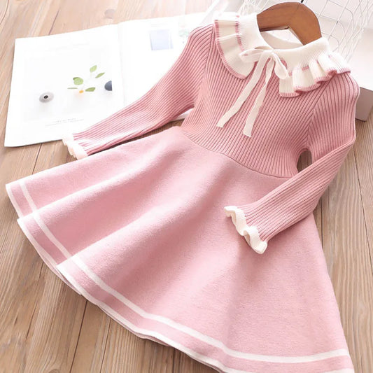 Winter Children's Clothing Baby Knitted Long sleeved Girl Princess Dress Warm and Fashionable Sweater Girl Knitted Dress