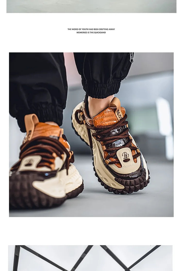 New Thick Soled Height Increasing Men's Casual Shoes 2025 Spring Color Blocked Comfortable Fashion Trend Low Cut Chunky sneakers